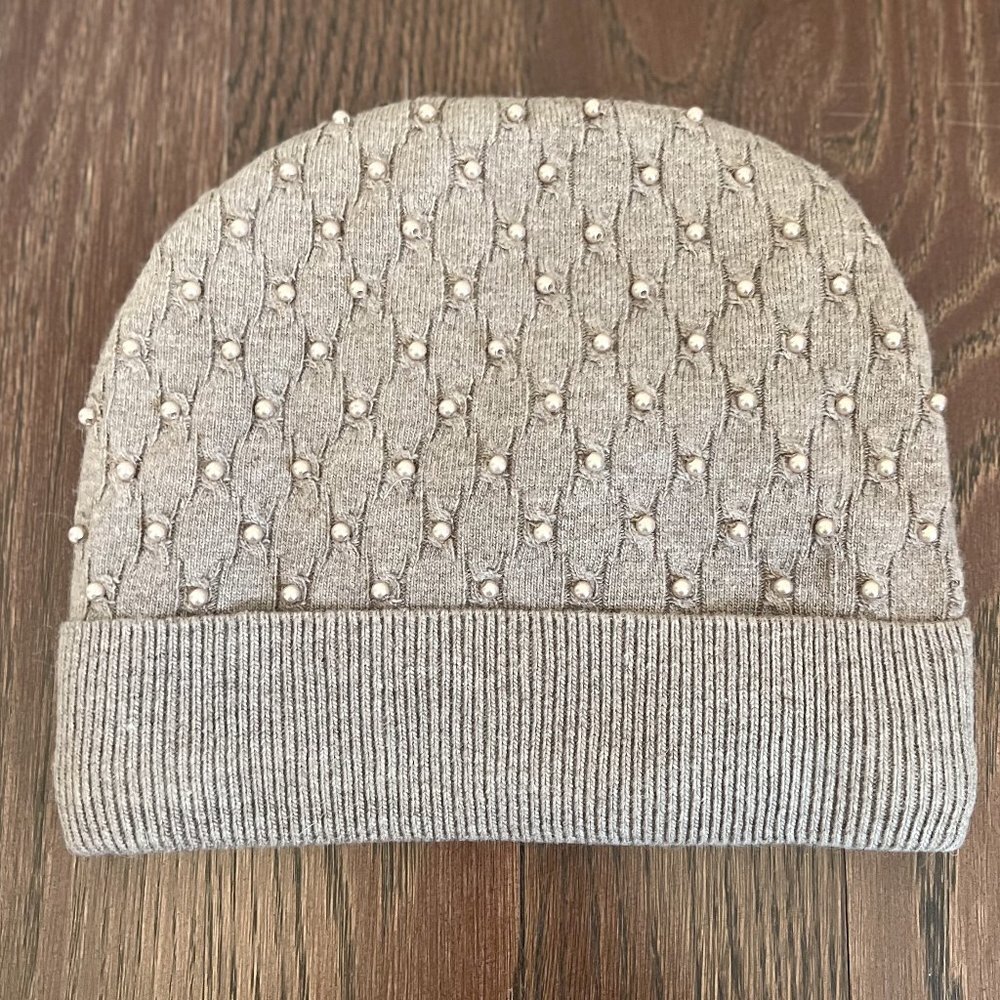 Pearl Winter Knit Beanie Hat Color Taupe